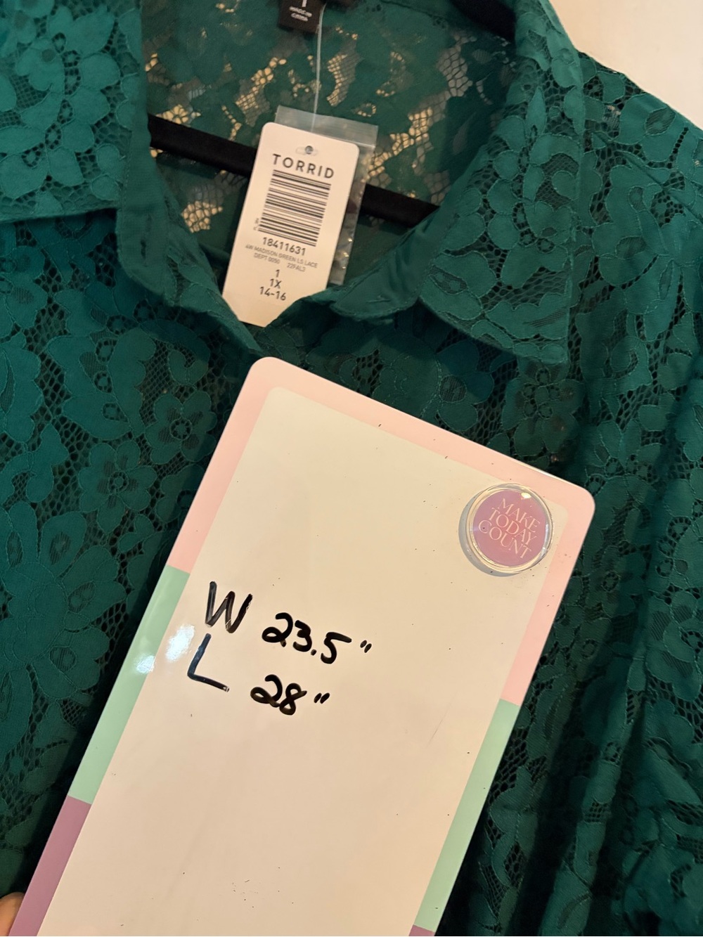 NWT Torrid Emerald Floral Lace Button-Front Blouse Size 1X - Picture 10 of 10